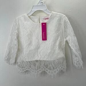 Hopscotch Lace Top White Overlay 6X 120 Girls Scalloped Edge Long Sleeve NWT